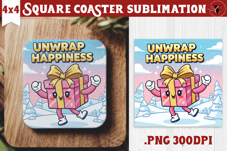 Cute Christmas Square Coasters | Kawaii Pink Xmas
