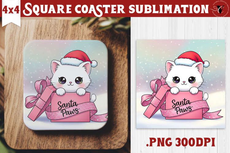 Cute Christmas Square Coasters | Kawaii Pink Xmas