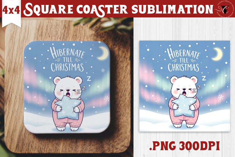 Cute Christmas Square Coasters | Kawaii Pink Xmas