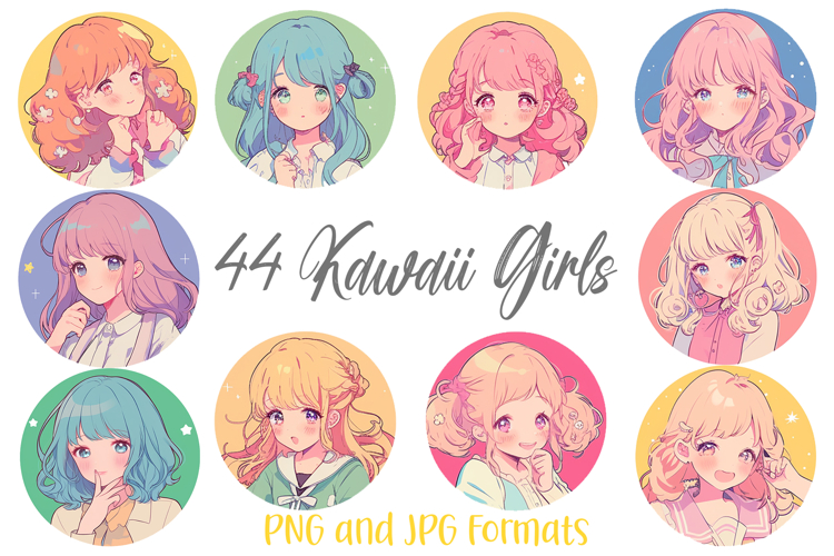 Kawaii Cute Girl Women Illustration Sticker Collection PNG