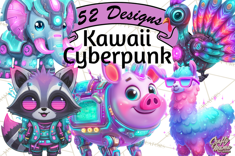 Cyberpunk Animals PNG Clipart, Kawaii Futuristic Animals