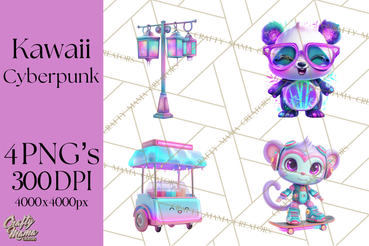 Cyberpunk Animals PNG Clipart, Kawaii Futuristic Animals