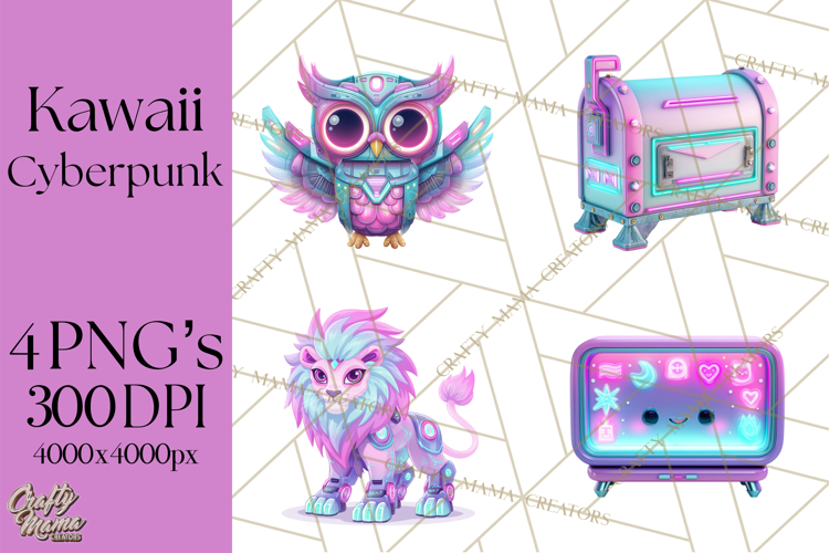 Cyberpunk Animals PNG Clipart, Kawaii Futuristic Animals