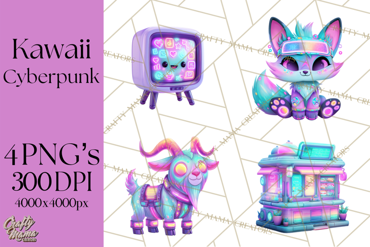 Cyberpunk Animals PNG Clipart, Kawaii Futuristic Animals