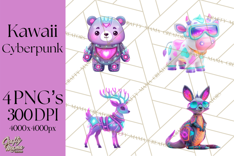 Cyberpunk Animals PNG Clipart, Kawaii Futuristic Animals
