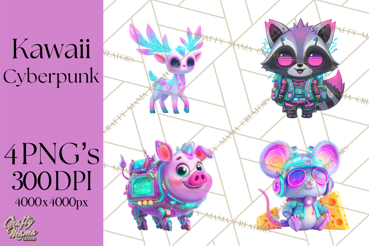 Cyberpunk Animals PNG Clipart, Kawaii Futuristic Animals
