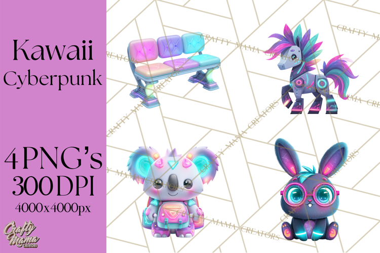 Cyberpunk Animals PNG Clipart, Kawaii Futuristic Animals