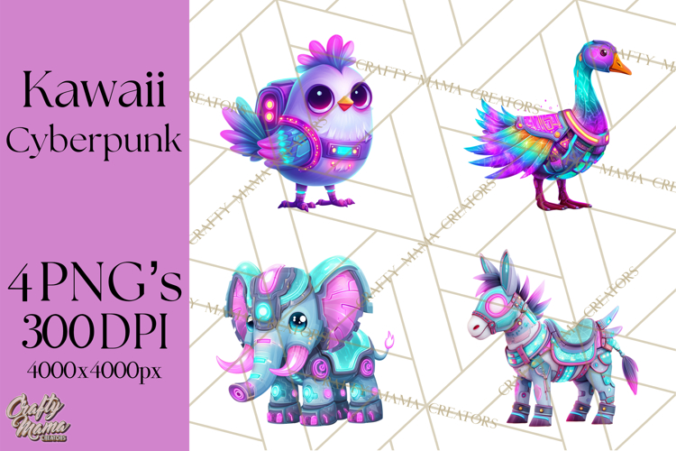 Cyberpunk Animals PNG Clipart, Kawaii Futuristic Animals