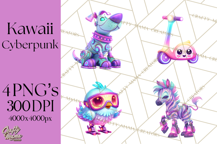 Cyberpunk Animals PNG Clipart, Kawaii Futuristic Animals