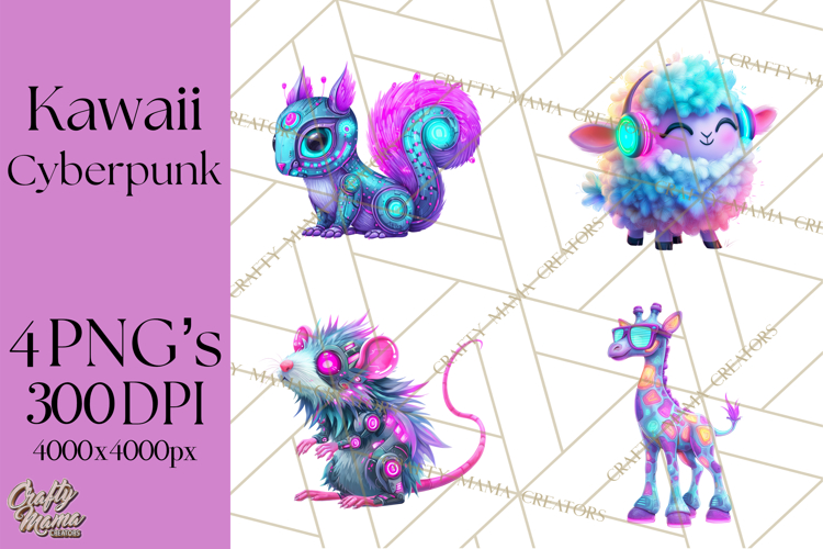 Cyberpunk Animals PNG Clipart, Kawaii Futuristic Animals