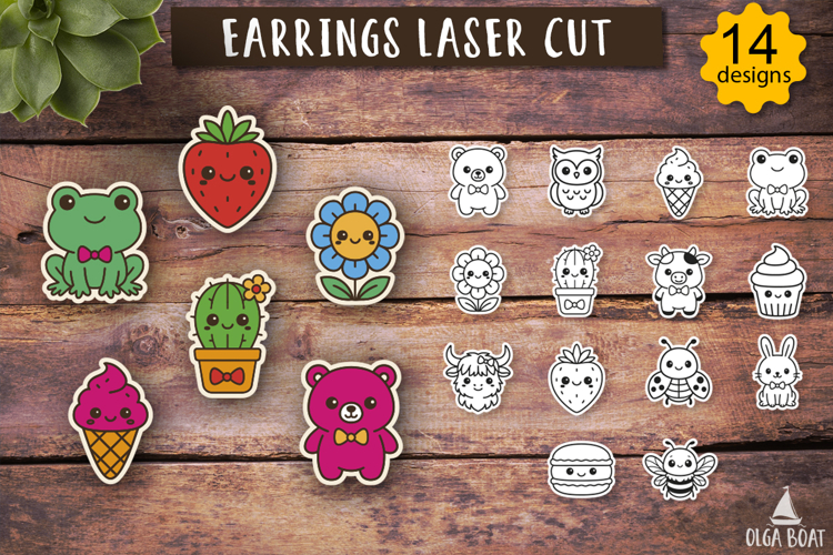 Kawaii Earrings svg Cute animals Laser cut Bundle