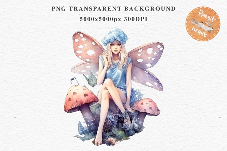 Kawaii Fairy Girl Clipart Watercolor Cute Pixie Mushroom PNG