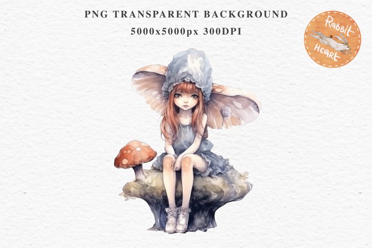 Kawaii Fairy Girl Clipart Watercolor Cute Pixie Mushroom PNG