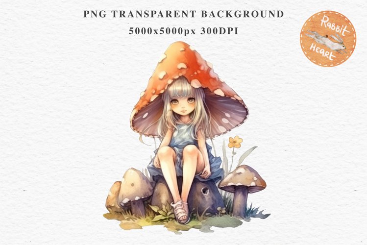 Kawaii Fairy Girl Clipart Watercolor Cute Pixie Mushroom PNG