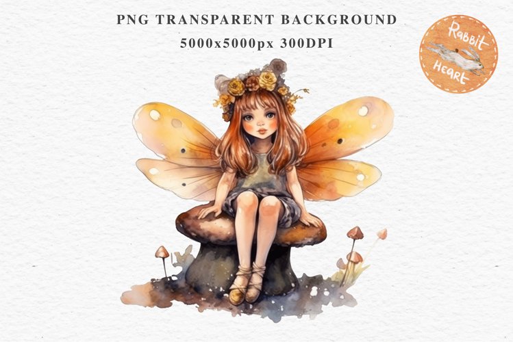 Kawaii Fairy Girl Clipart Watercolor Cute Pixie Mushroom PNG
