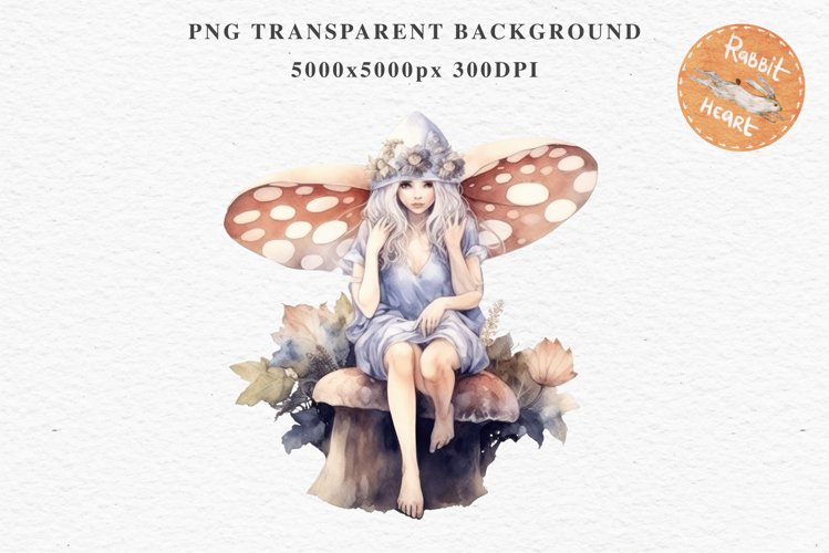 Kawaii Fairy Girl Clipart Watercolor Cute Pixie Mushroom PNG