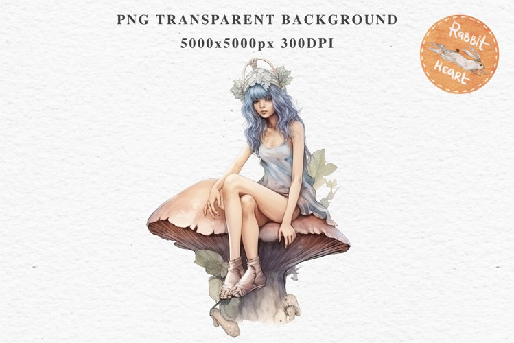 Kawaii Fairy Girl Clipart Watercolor Cute Pixie Mushroom PNG