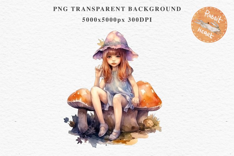 Kawaii Fairy Girl Clipart Watercolor Cute Pixie Mushroom PNG
