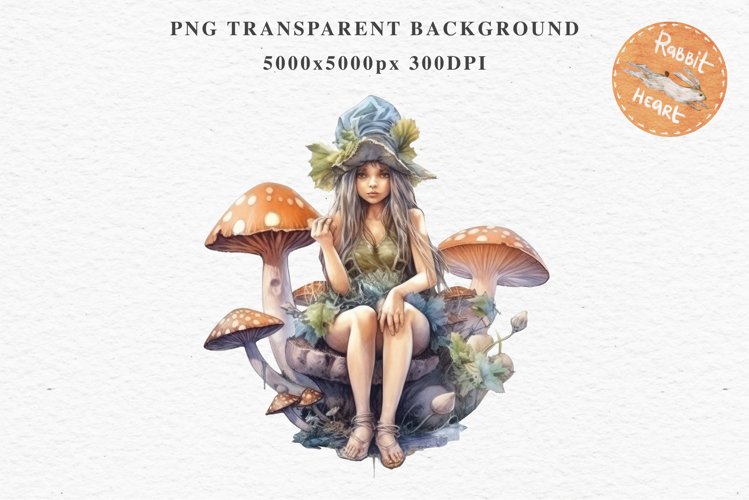 Kawaii Fairy Girl Clipart Watercolor Cute Pixie Mushroom PNG
