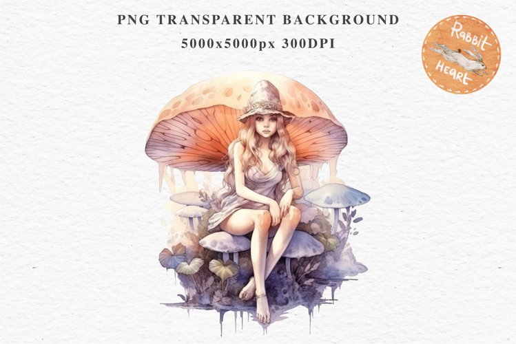 Kawaii Fairy Girl Clipart Watercolor Cute Pixie Mushroom PNG