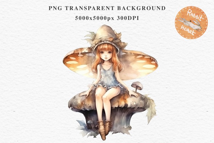 Kawaii Fairy Girl Clipart Watercolor Cute Pixie Mushroom PNG