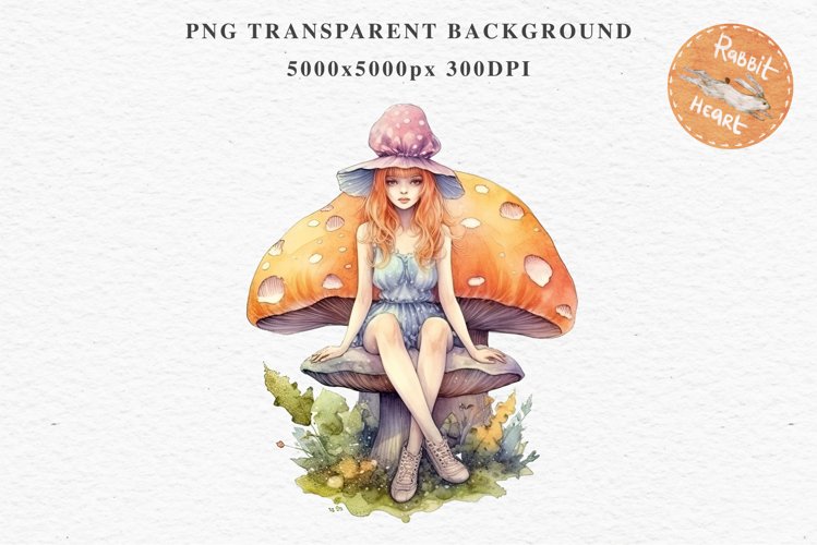 Kawaii Fairy Girl Clipart Watercolor Cute Pixie Mushroom PNG