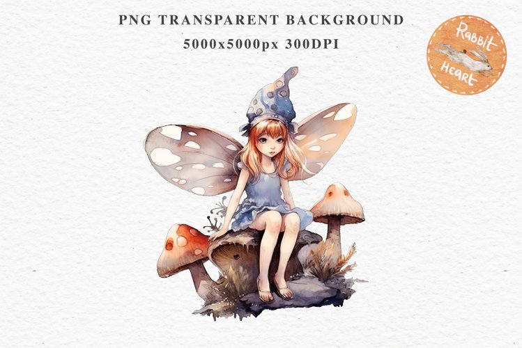 Kawaii Fairy Girl Clipart Watercolor Cute Pixie Mushroom PNG