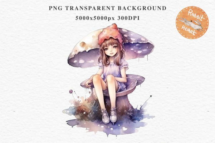 Kawaii Fairy Girl Clipart Watercolor Cute Pixie Mushroom PNG