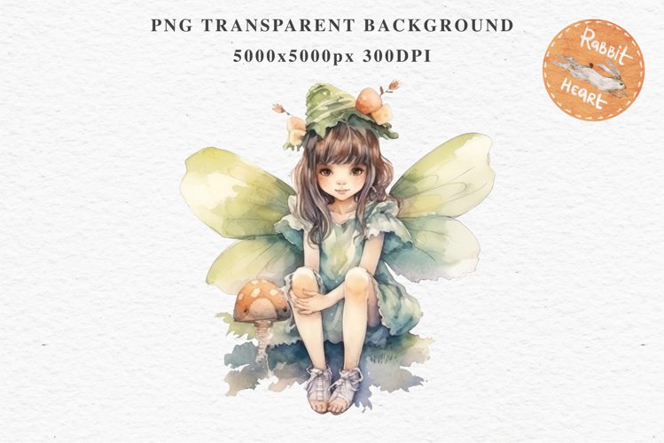 Kawaii Fairy Girl Clipart Watercolor Cute Pixie Mushroom PNG