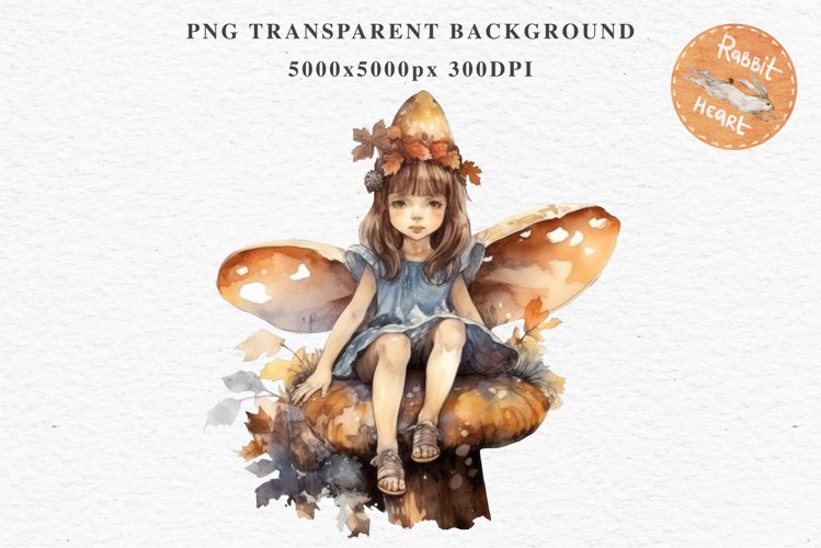 Kawaii Fairy Girl Clipart Watercolor Cute Pixie Mushroom PNG