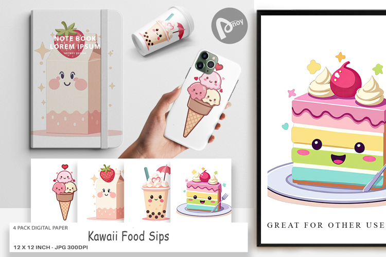 Digital Paper Kawaii Food Sips