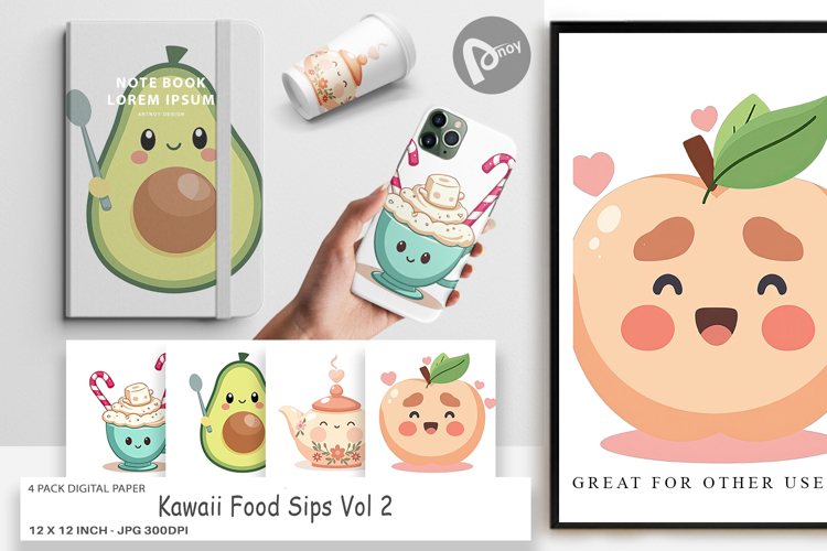 Digital Paper Kawaii Food Sips