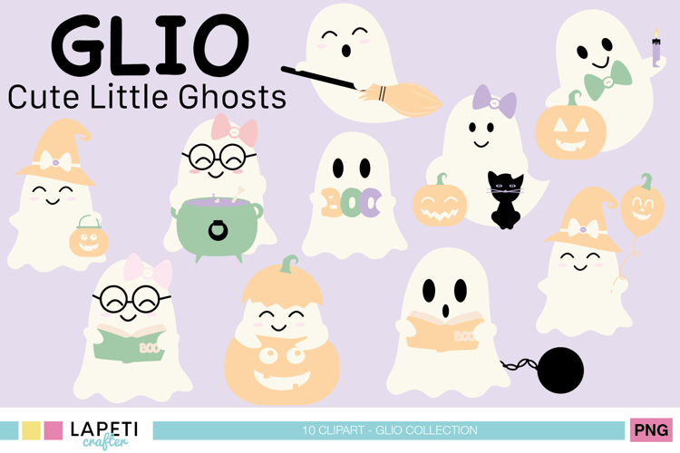 Kawaii Ghost Clipart Set, Cute Halloween Illustrations
