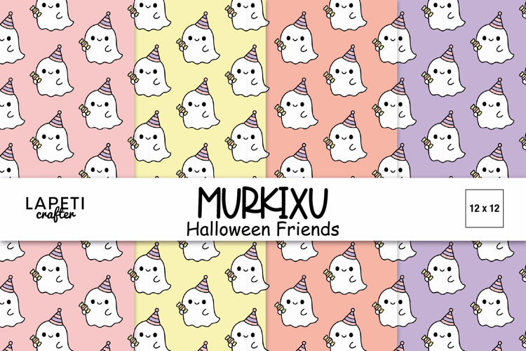 Kawaii Ghost Digital Paper, Pastel Halloween Patterns