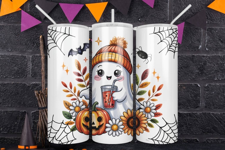 Cute Halloween Ghost Tumbler Wrap Pumpkin Design