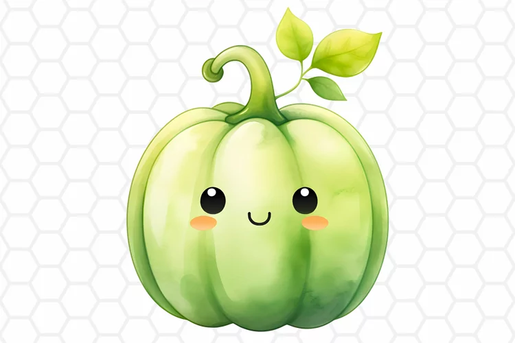 Kawaii Green Watercolor Pumpkin Sublimation Clipart PNG