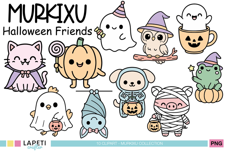 Cute Kawaii Halloween Animals Clipart | Pastel Spooky Png