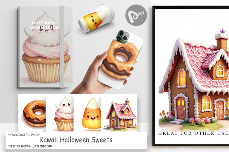 Kawaii Halloween Sweets Digital Paper