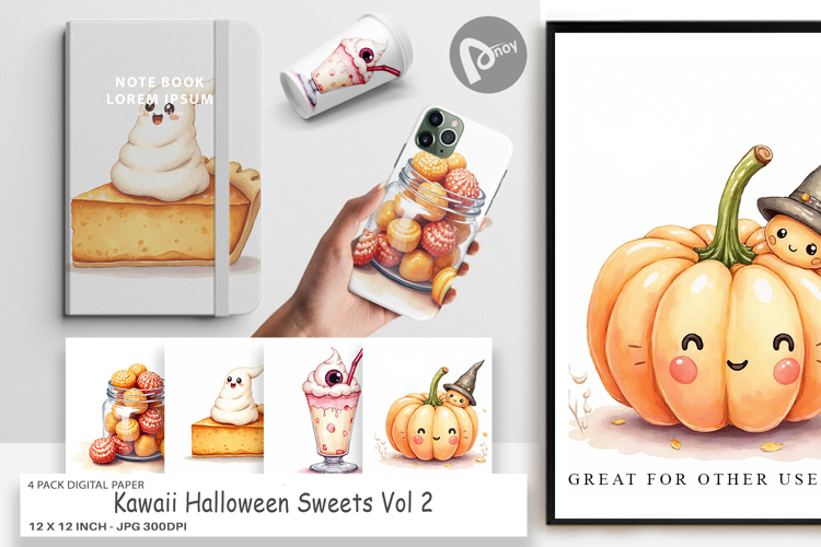 Kawaii Halloween Sweets Digital Paper