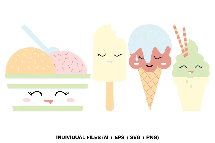 Kawaii Ice Cream Clipart with Popsicle and Cute Cones