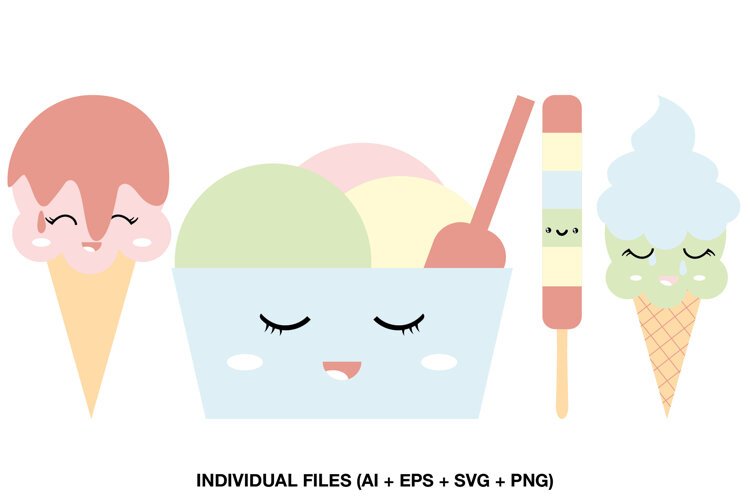 Kawaii ice cream clipart collection with four pastel frozen treats