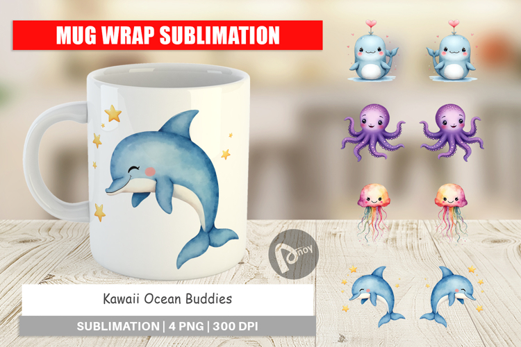 Kawaii Ocean Buddies Mug Wrap