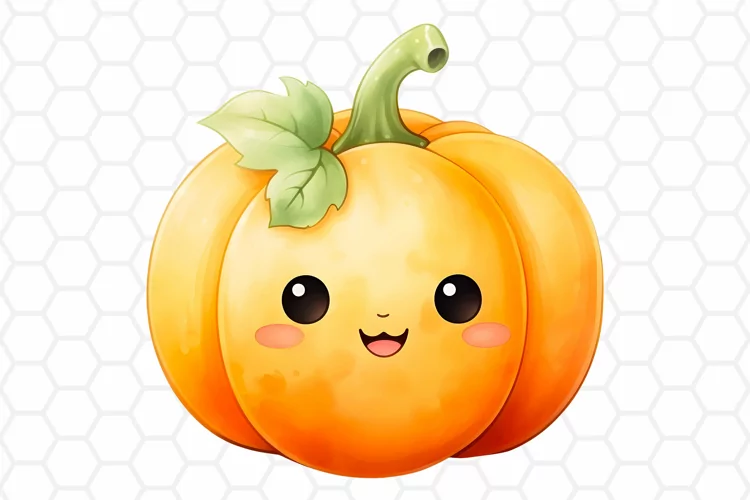 Kawaii Orange Watercolor Pumpkin Sublimation Clipart PNG