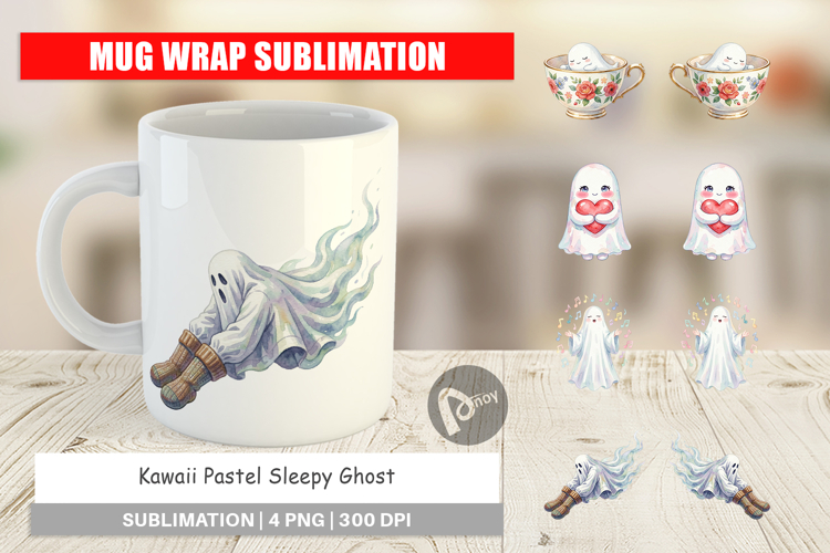 Kawaii Pastel Sleepy Ghost Mug Wrap