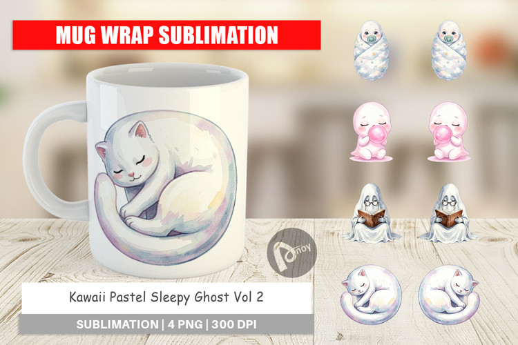 Kawaii Pastel Sleepy Ghost Mug Wrap