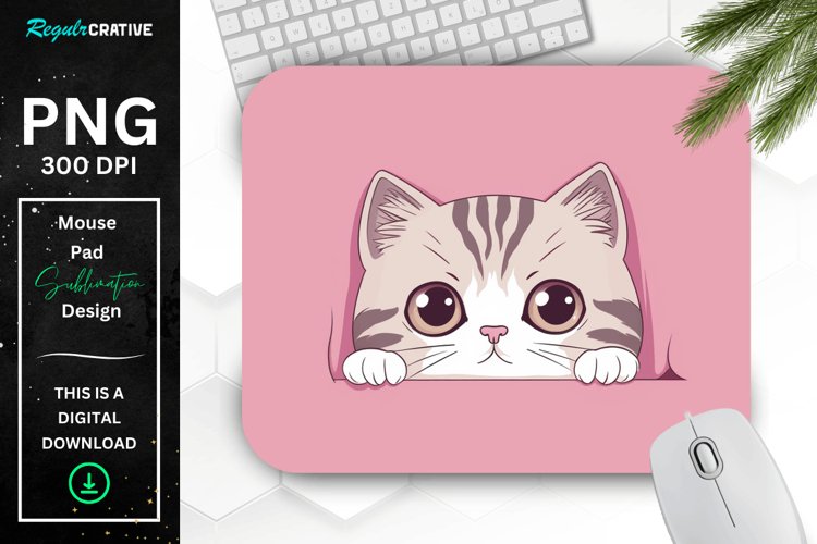 Kawaii Peeking Cat mouse Pad example image 1