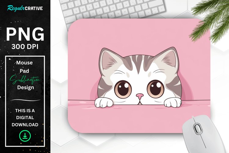 Kawaii Peeking Cat mouse Pad example image 1