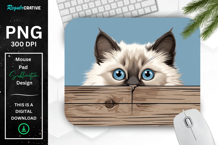 Kawaii Peeking Cat mouse Pad example image 1