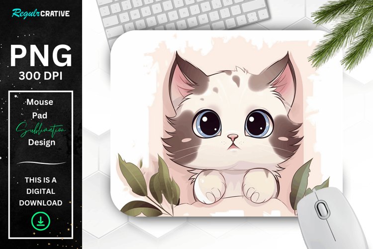 Kawaii Peeking Cat mouse Pad example image 1