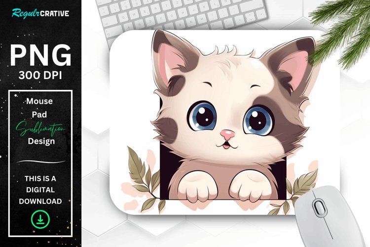 Kawaii Peeking Cat mouse Pad example image 1